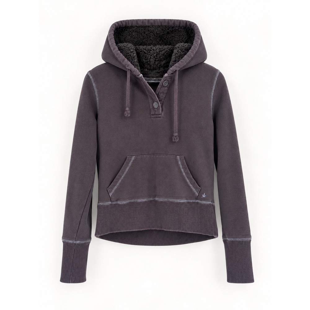 Aerie Hoodie Women M Purple Sherpa Lined Henley Pullover Y2K 2006 Vintage
